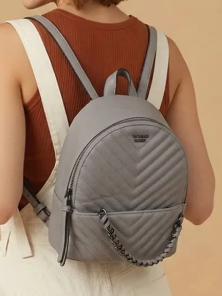 RARE Victoria's Secret Gray Quilted Mini Backpack with Chain Accent - Image 2