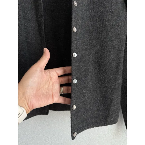 Sarah Spencer Merino Wool Cardigan M Charcoal Gray Quiet Luxury Minimalist - Image 5