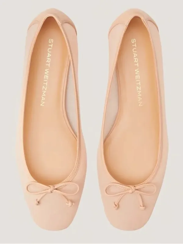 Stuart Weitzman Arabella Ballet Flats Rose Pink Mesh Leather Bow Slip-On NWT 9B - Image 3