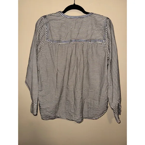 J.Crew Striped Embroidered Split Neck Blouse Navy White Red Womens 10 Nautical - Image 4
