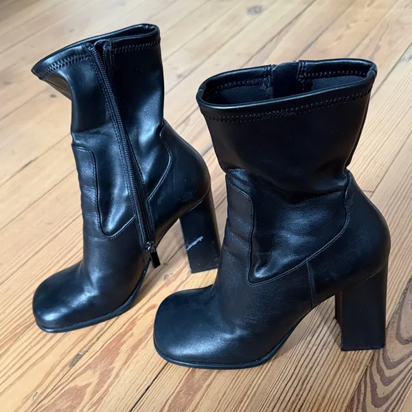 Mango MNG Black Leather Women's Square Toe Boots Heels / Size EU 36 - Image 3