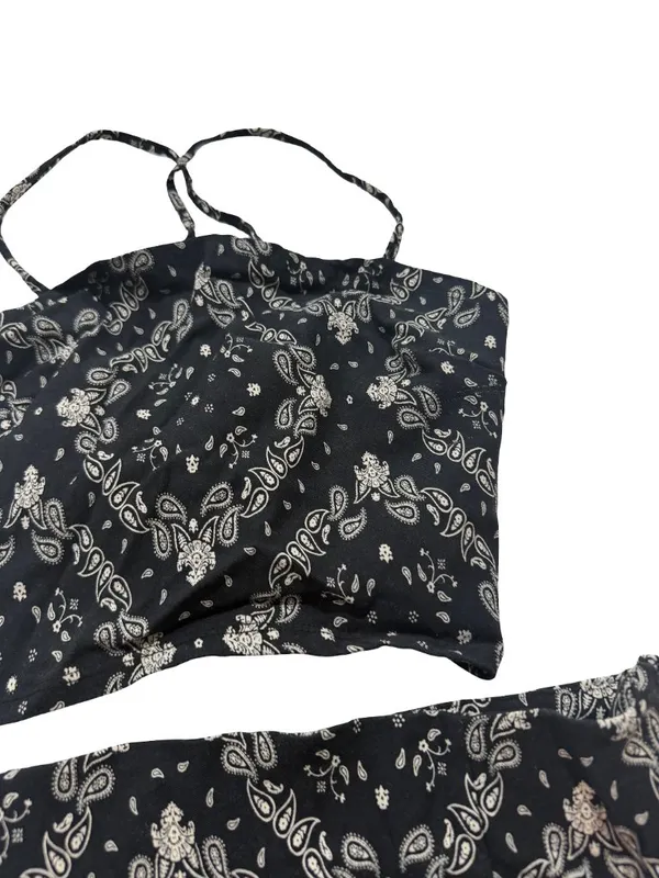 Garage Black White Paisley Outfit Bandana Crop Skirt Set Lace Small Women's - Image 8