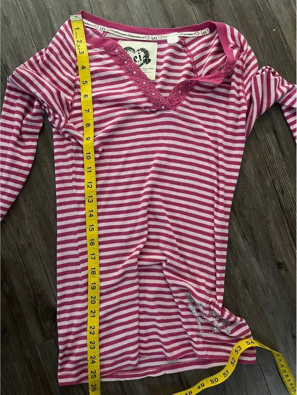 l.e.i. Vintage Long Sleeved Henley Pink Striped Y2K Shirt L - Image 5