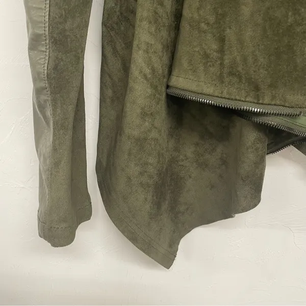 Blank NYC Olive Green Faux Suede & Leather Moto Jacket Womens M Fall Casual - Image 3