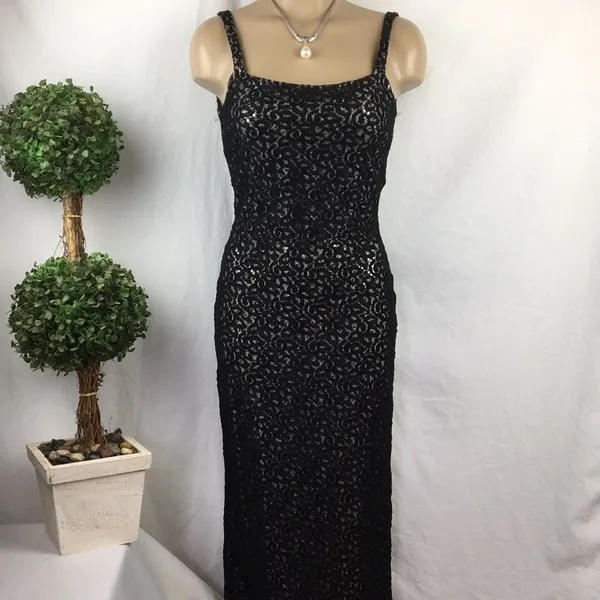 Jessica McClintock Black & Silver Vintage Long Maxi Dress 5-6 - Image 2