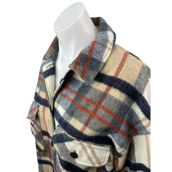 Zara Brown Wool Plaid Check Collared Long Sleeve Button Down Shirt Coat Jacket S - Image 3