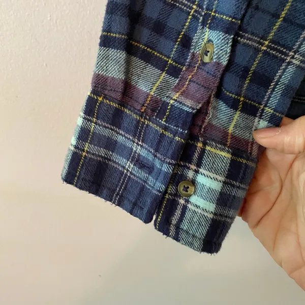 Aerie Blue Purple Plaid Button Down Shirt Western Boho Loungewear Women Medium - Image 7