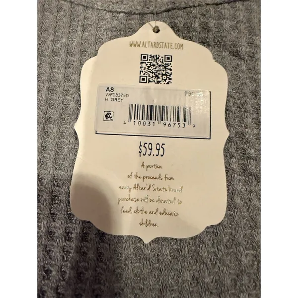 Altar’d State Top Womens Size L Gray Waffle Knit Balloon Sleeve Pullover - Image 3