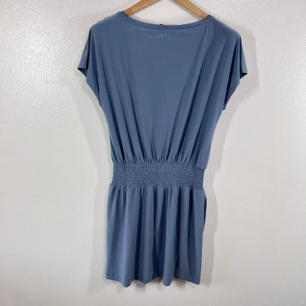 White House Black Market Light Blue Smocked Waist Dress‎ Small Cap Sleeves Midi - Image 3