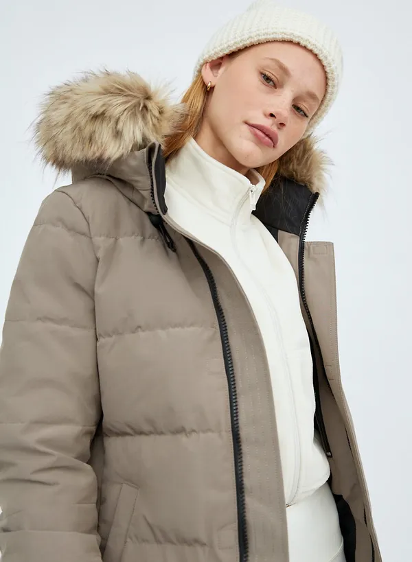 Aritzia Tna The Powder Parka Mid Length Jacket Modern Taupe Goose Down SMALL. - Image 4