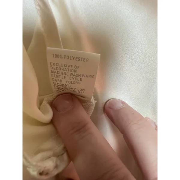 Deena‎ Vintage Cream Satin Floral Embroidered Maxi Nightgown Slip Dress Small - Image 9