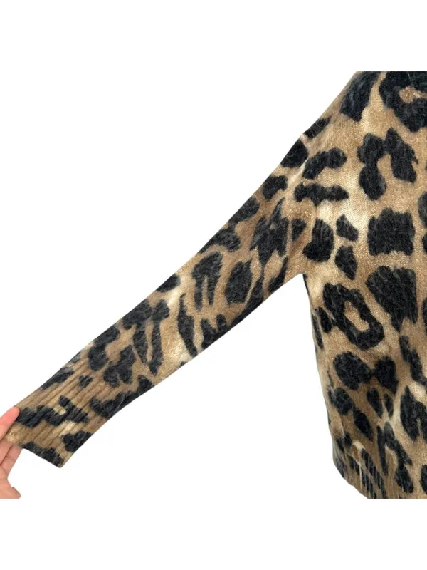 Young Fabulous & Broke Fuzzy Leopard Print V-Neck Sweater Size S/M Indie Casual - Image 5