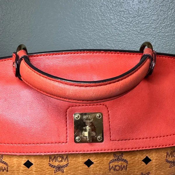MCM Orange and Tan Monogram Satchel - Image 9