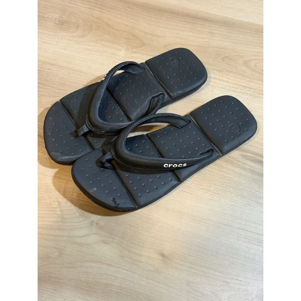 Crocs Flip Flop Sandals Black W10 Womens Padded Thong Beach Casual‎ - Image 3