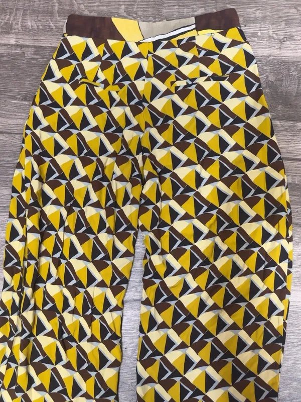 ZARA Women’s S Geometric Print Straight Leg Pants Yellow Brown Retro - Image 8