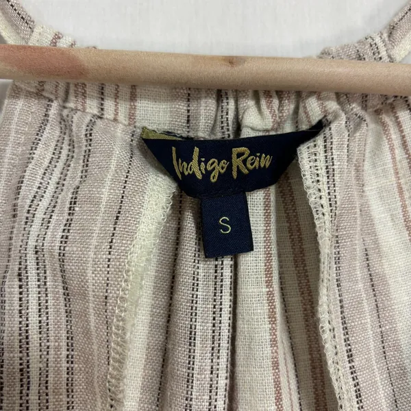 Indigo Rein Linen Dress Womens S Beige Striped Button‎ Skirt Coastal Boho Casual - Image 4