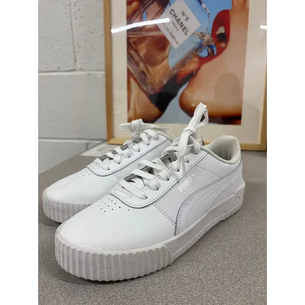 Puma Size 7.5 Carina White Silver Low Top Lace Up Tennis Shoe Athletic Sneakers - Image 2