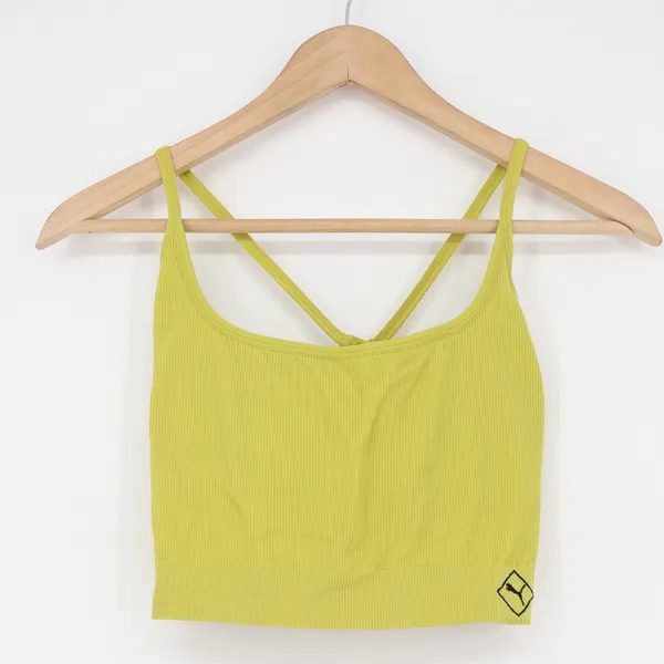Puma Womens Ribbed Seamless Sports Bra Lime Green Cross Back Size L - Image 2