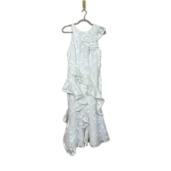 KEEPSAKE The Label White Floral Embroidered Ruffle Midi Dress Bridal Romantic - Image 2