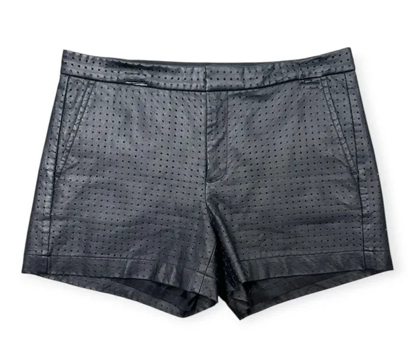 Banana Republic | NWT | 0 | Black Faux Leather Perforated Lined Chino Shorts - Image 2