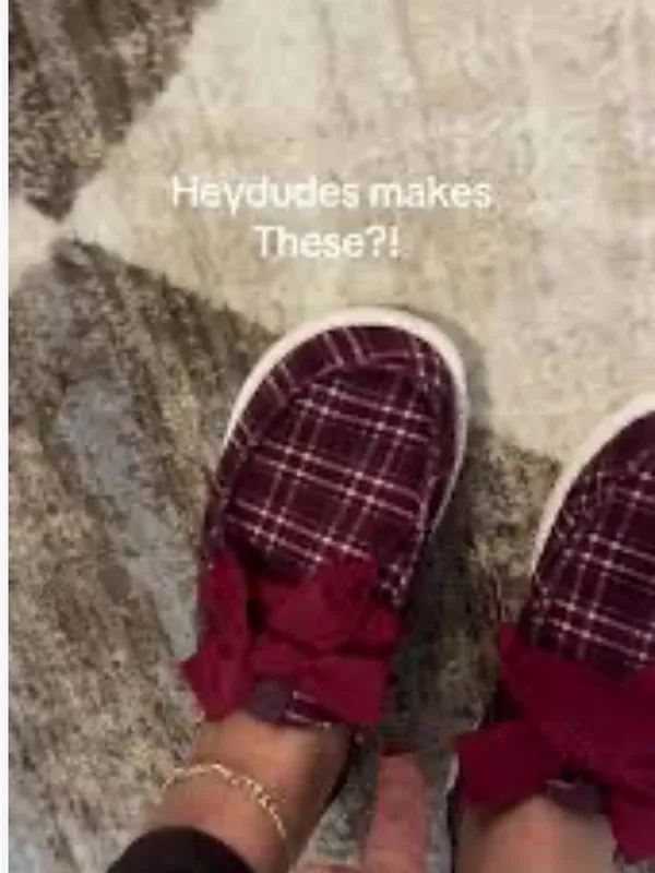 Hey Dude Kids Burgundy Plaid Slip-On Sneakers - Image 2
