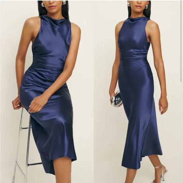 Reformation Casette Silk Dress in Blue Iris 12 - Image 4