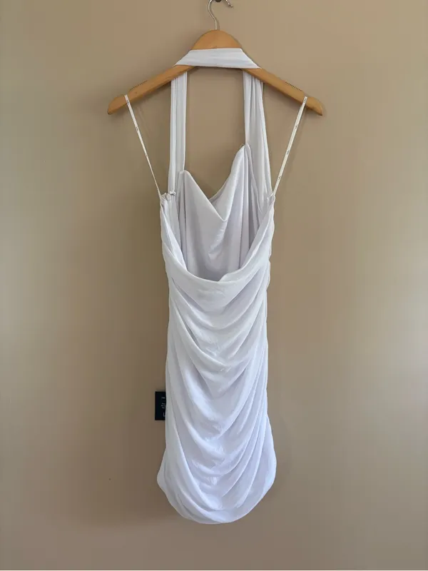 Lulus Attractive Radiance White Mesh Ruched Halter Mini Dress Size XXL Bridal - Image 5