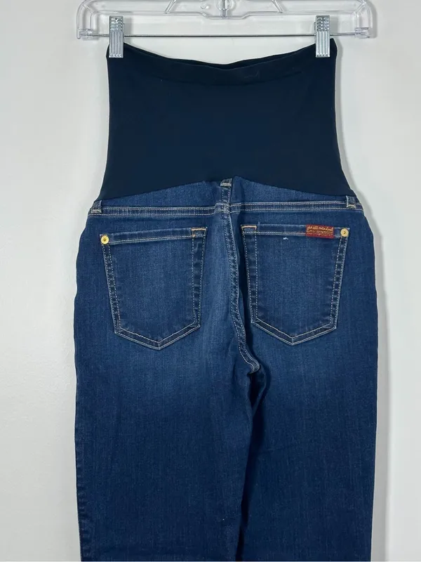 7 For All Mankind Maternity Skinny Jeans Size 26 Dark Wash Full Belly Panel - Image 4
