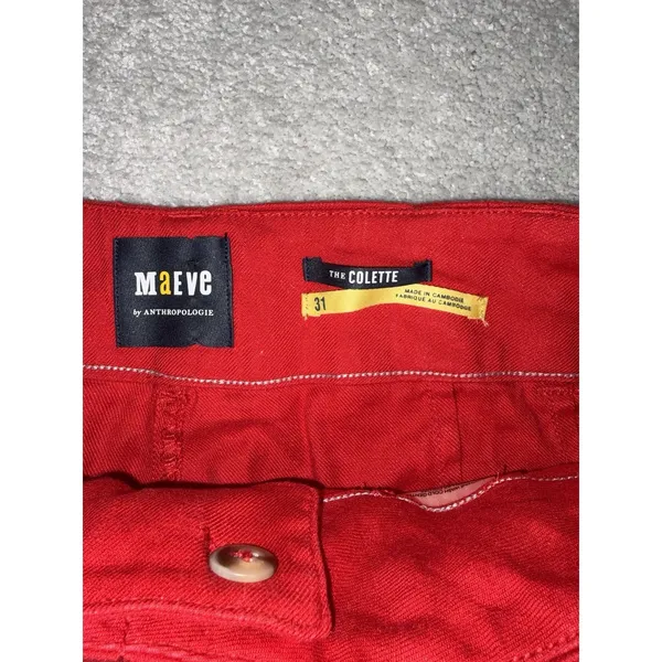 maeve colette pants 31 cropped wide leg pants Red Linen Blend Patch Pockets - Image 4