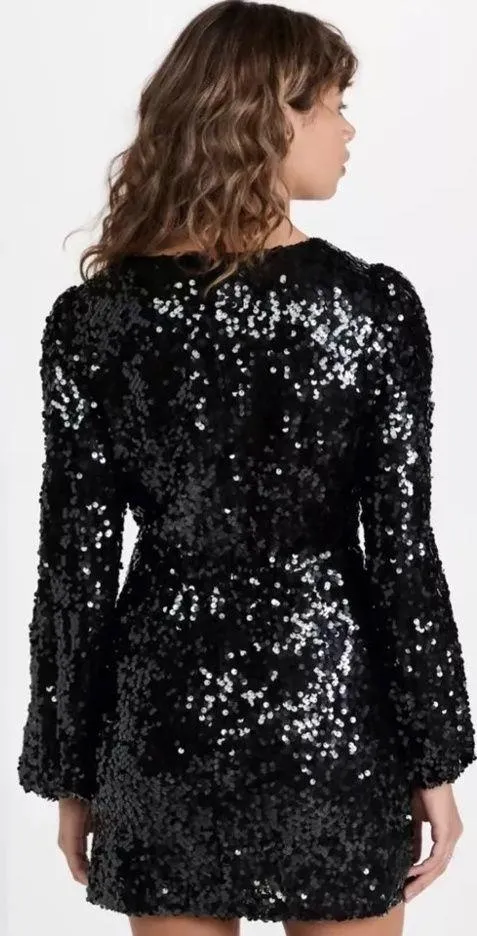 Black Sequin Longsleeve Mini Dress - Image 2