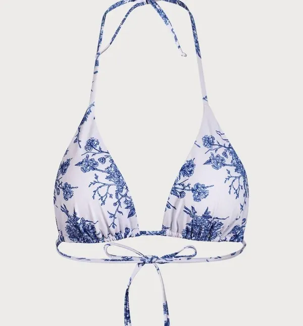 Berlook Floral Halter Triangle Bikini Top ONLY 68 Blue Size L - Image 6