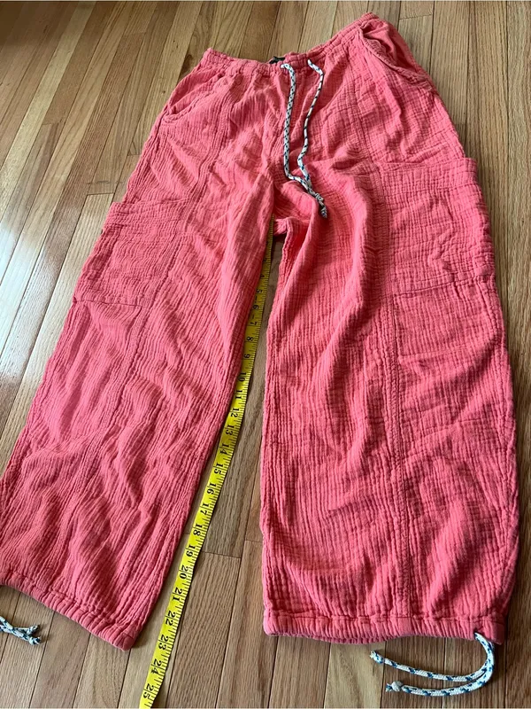 100% Gauze Cotton Pink Wide Leg Pants Small Coastal Resort Vacation Summer Beach - Image 7