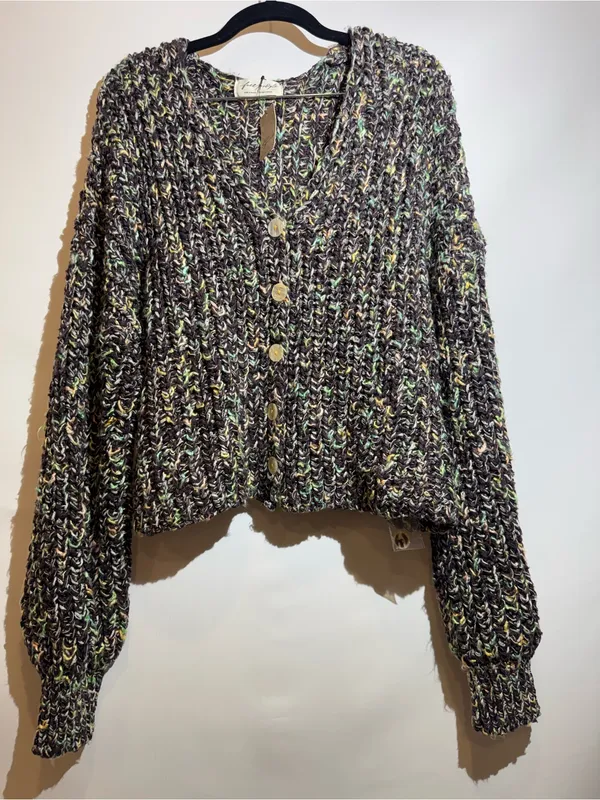 NWT Free People Multicolor Speckled Chunky Button Flea Market Cardigan Size M - Image 2