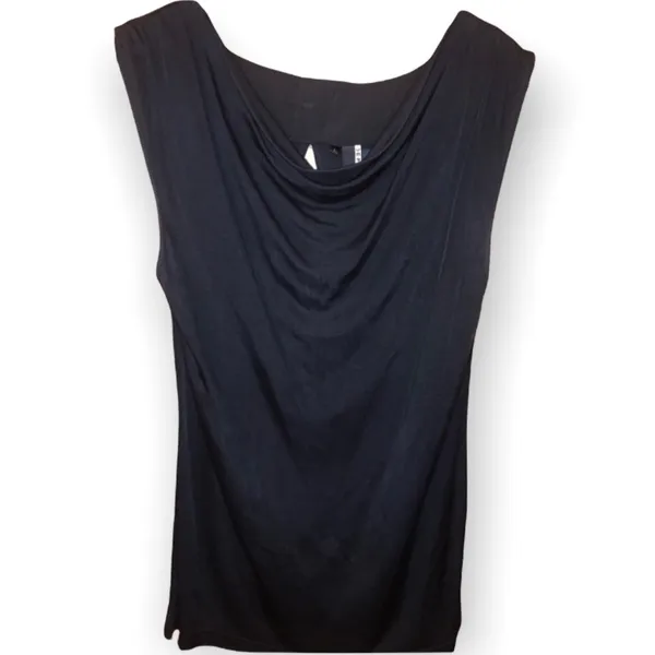 Vintage y2k 2000s D.E.P.T Black Cowle Neck open back Bow Blouse office siren - Image 3