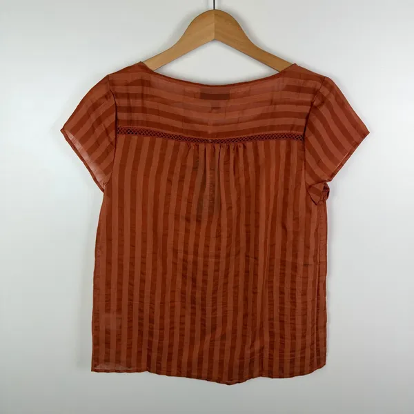 NWT ModCloth Striped Linen Blend Top Size XS Rust Orange Sheer Lightweight Boho‎ - Image 5