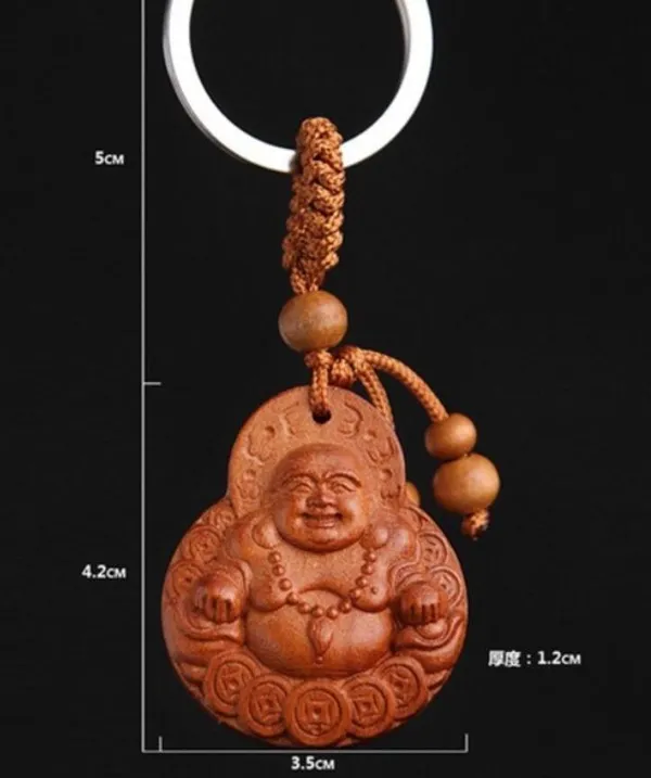 LUCKY BUDDHA Carved Rosewood Novelty Keychain - Image 3