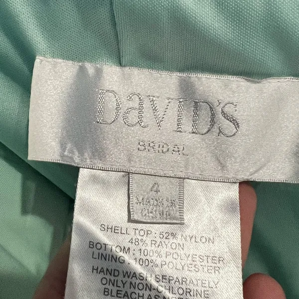 David’s Bridal One Shoulder Lace Mint Green Bridesmaid Dress Size 4 EUC - Image 5