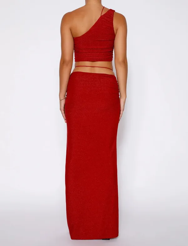 Tiger Mist Berry Red Shimmer Sparkle Pearlie Top Skirt Set - Image 6