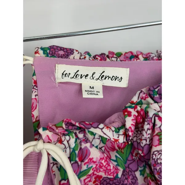 For Love & Lemons M Katarina top cropped blouse revolve pink floral puff sleeve - Image 6