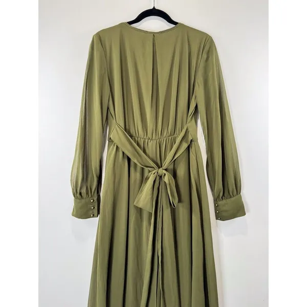 Baltic Born Womens Dress Green Lydia Maxi V Neck Surplice Waist Tie A Line Large - Image 10
