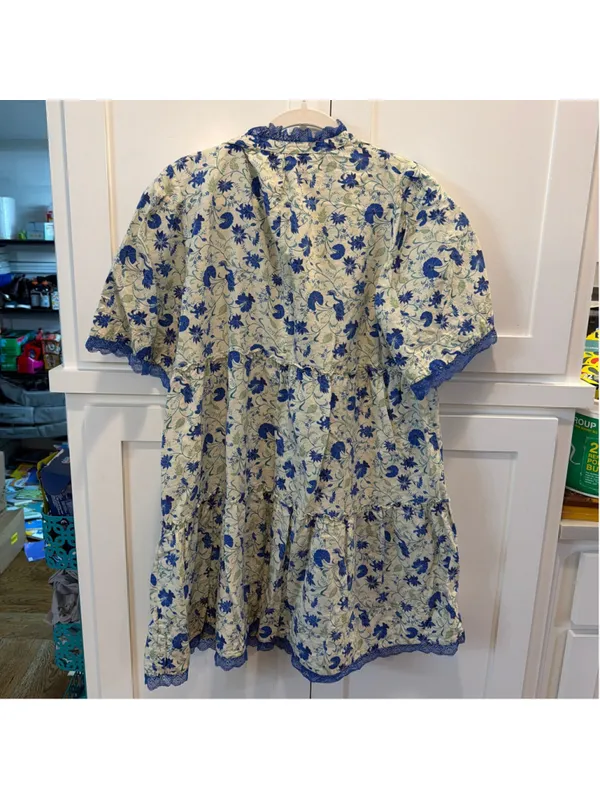 Tuckernuck Crawford Dress Bluebird Melody Linen Cotton Floral Lace Tiered XXL - Image 13