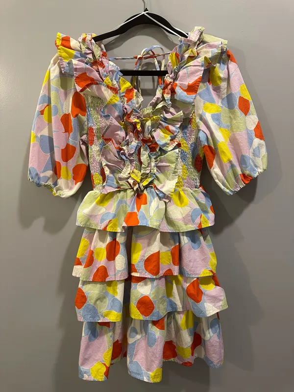 Karlie Mosaic Print Colorful Ruffle Detail Tiered Mini Dress - Image 4