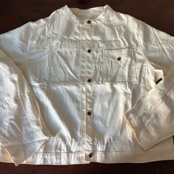 Utility Band Collar‎ Jacket Women One Size Cream New Minimalist Button Up Shirt - Image 2