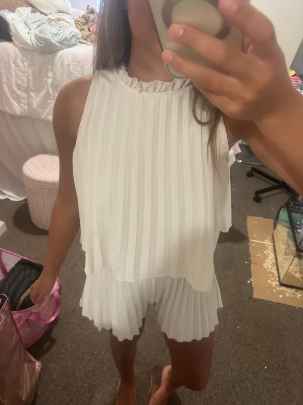 White Pleated Romper - Image 2
