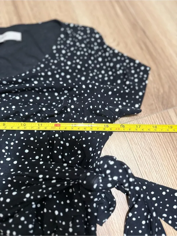 LOFT Womens Polka Dot Faux Wrap Dress Black White Tie Waist Flare XS NWT - Image 3