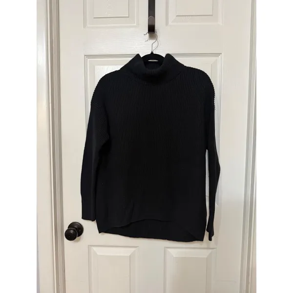 J.Crew Womens Black Cotton Cashmere Ribbed‎ Turtleneck Sweater BB427 Small - Image 2