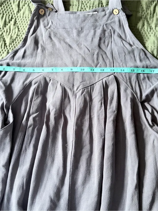 ANRABESS Medium Slate Blue Linen Blend Sleeveless Wide Leg Overalls Jumpsuit - Image 7