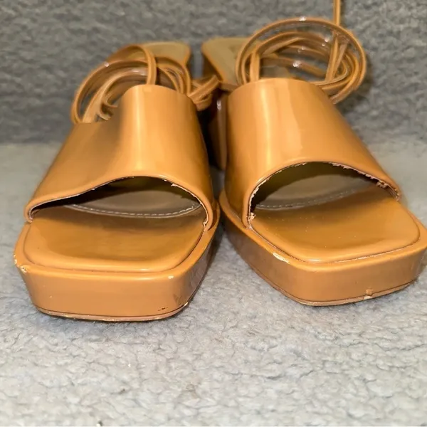 Ego Women's Shoes Beige Size 9 Faux Leather Dreamer Block Heel Ankle Tie Sandals - Image 12