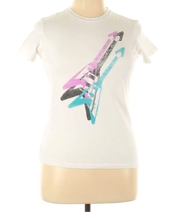 Bella Electric Guitar White and Multicolor T-Shirt Size XL - Image 3