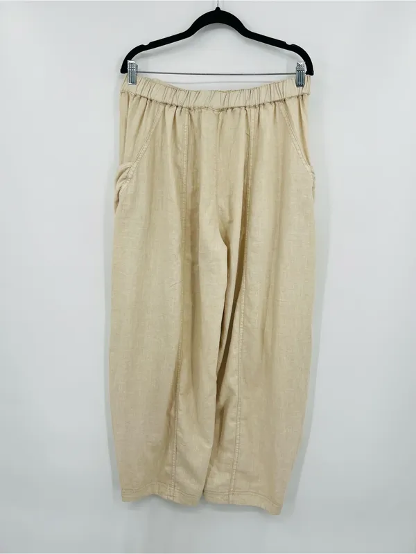 🆕 NWT Free People High Road Barrel Pants Linen Boho Wide-Leg Pockets Tan Large - Image 14